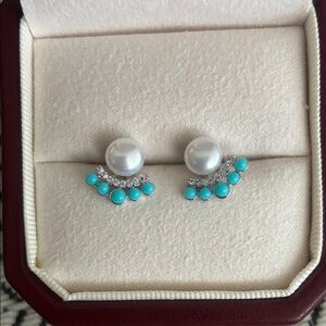 Elegant Pearl and Turquoise Earrings